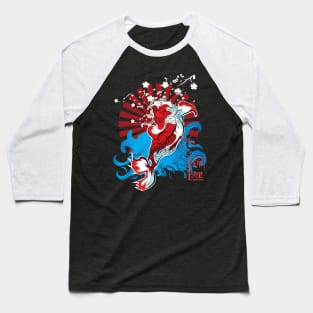 Black Red Illustrated Japanese Fish Baseball T-Shirt